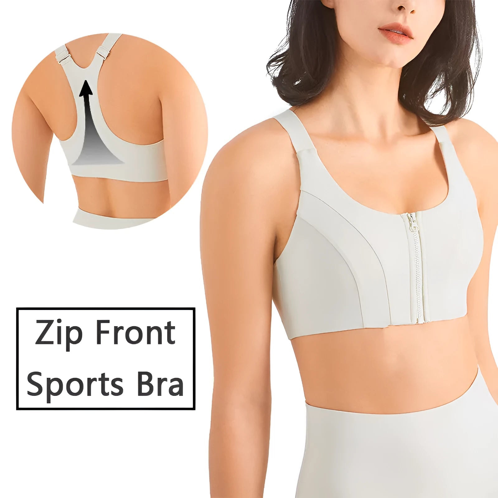 Zip front sports bra in pink lychee colour showing racerback shape and mesh back panel