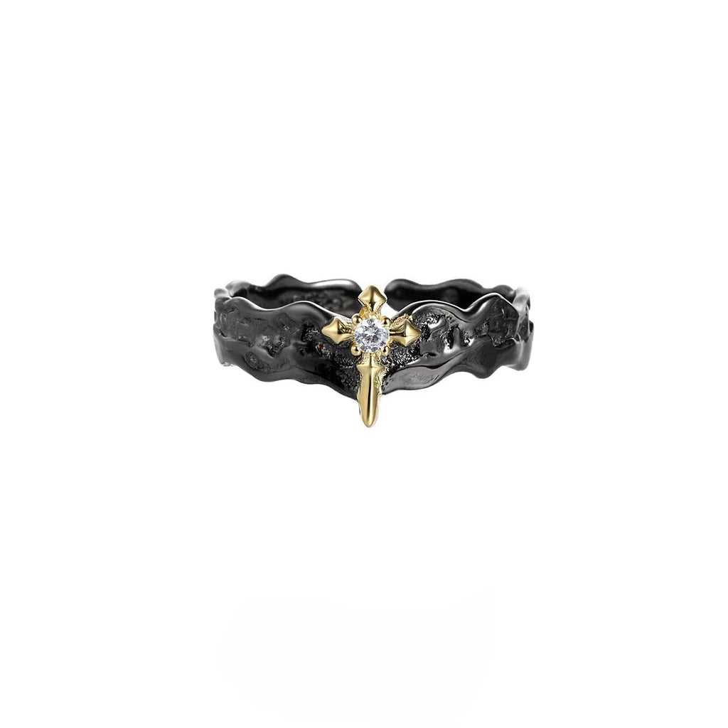 Adjustable opening princess knight couple ring in silver with electroplated finish