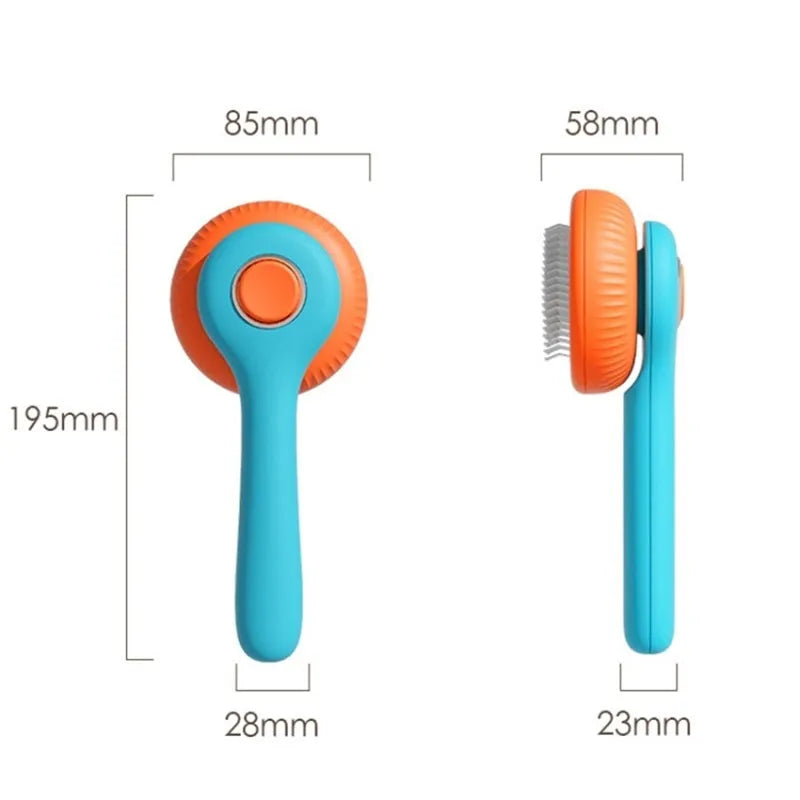 Blue and white pet grooming brush with self-cleaning slicker comb for cats and dogs