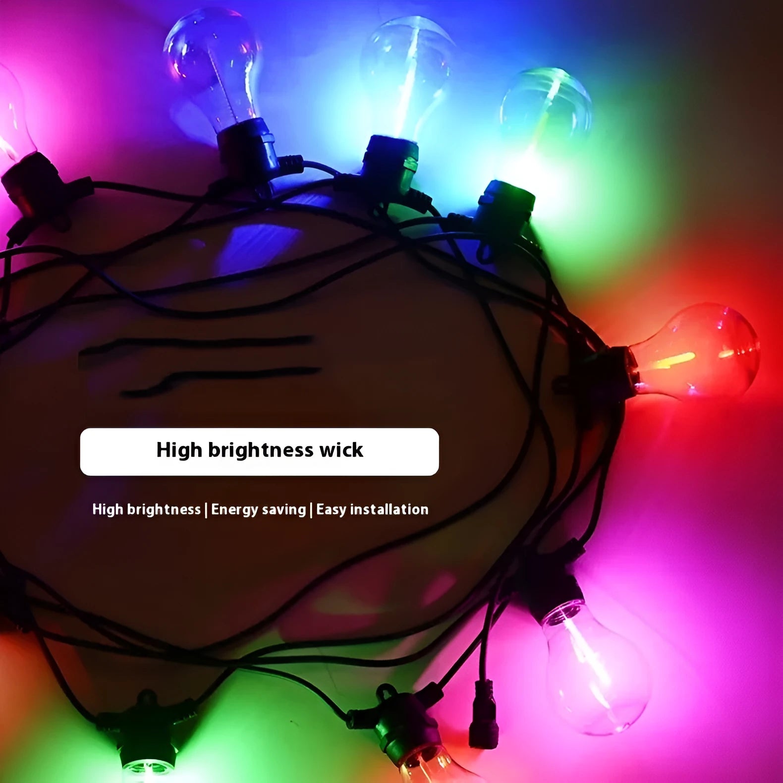 Waterproof outdoor string lights with 10 A60 bulbs on 5 metre cable for wedding and party decoration