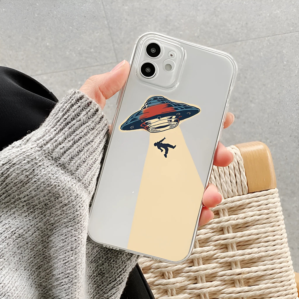 UFO astronaut transparent soft TPU phone case for Apple iPhone, all-wrapped anti-fall cover with clear astronaut design