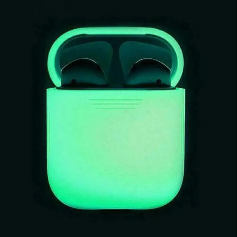 Glow-in-the-dark silicone flip-top protective case for Apple AirPods in a solid luminous colour.