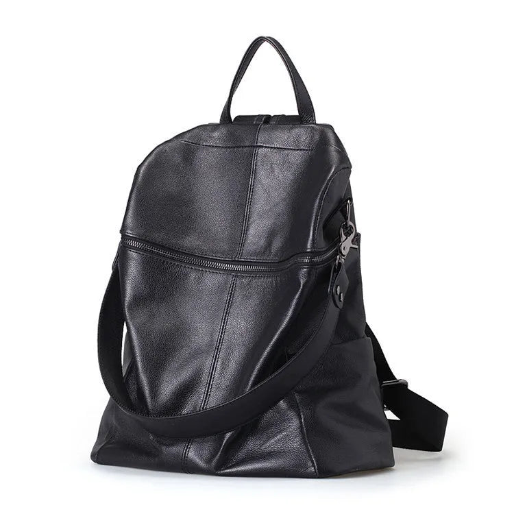 Genuine leather women's retro backpack with waterproof function and organised internal compartments