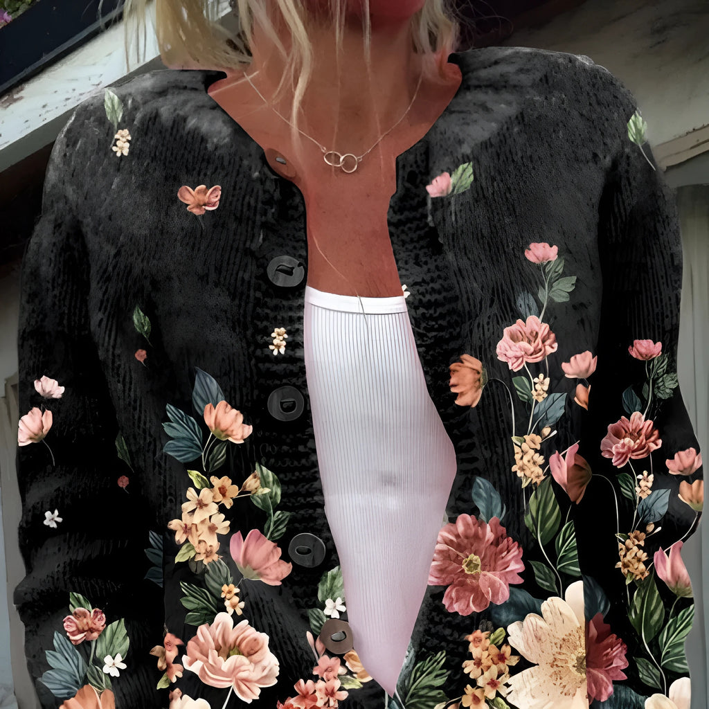 Women's digital printing cardigan coat in polyester with patterned design, open front style