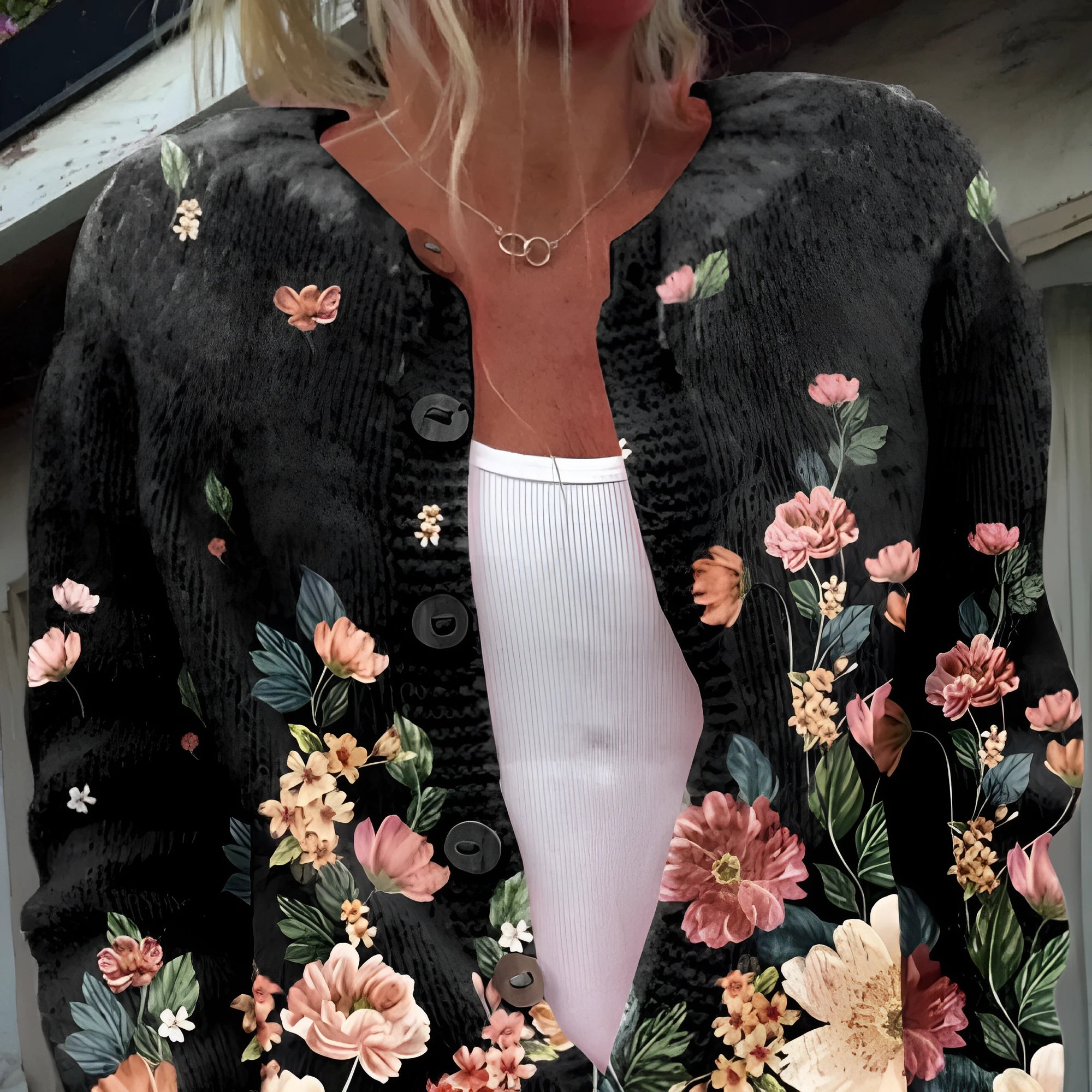 Women's digital printing cardigan coat in polyester with patterned design, open front style