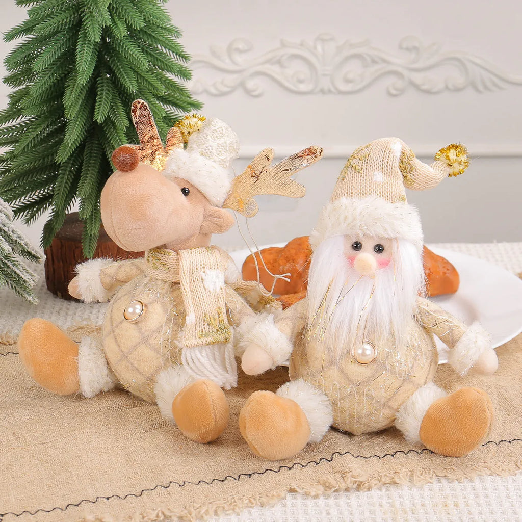 Santa Claus doll Christmas tree pendant with deer and snowman scene layout, made from mixed materials