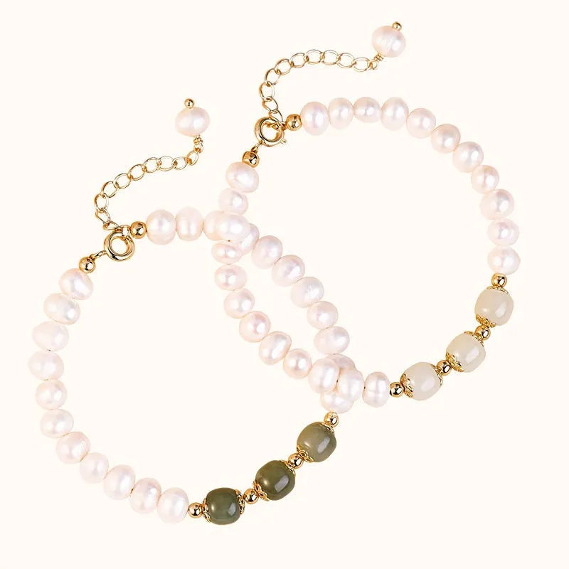 Freshwater pearl bracelet with diamond shaped beads in Korean style, electroplated finish