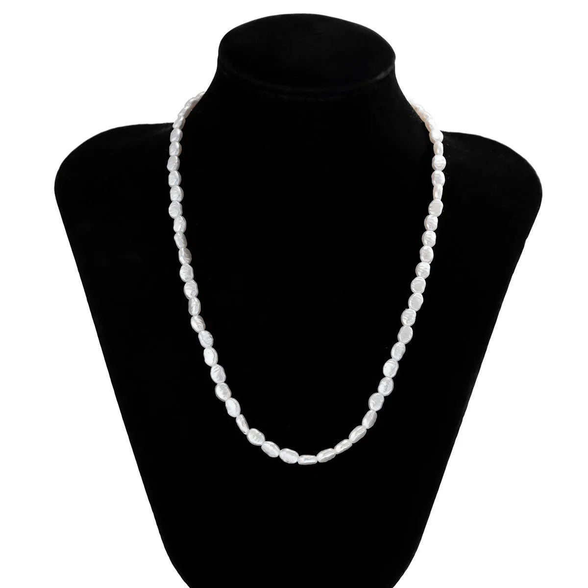 Men's white U-shaped pearl clavicle necklace with mother pearl shellfish pendant on adjustable pearl chain