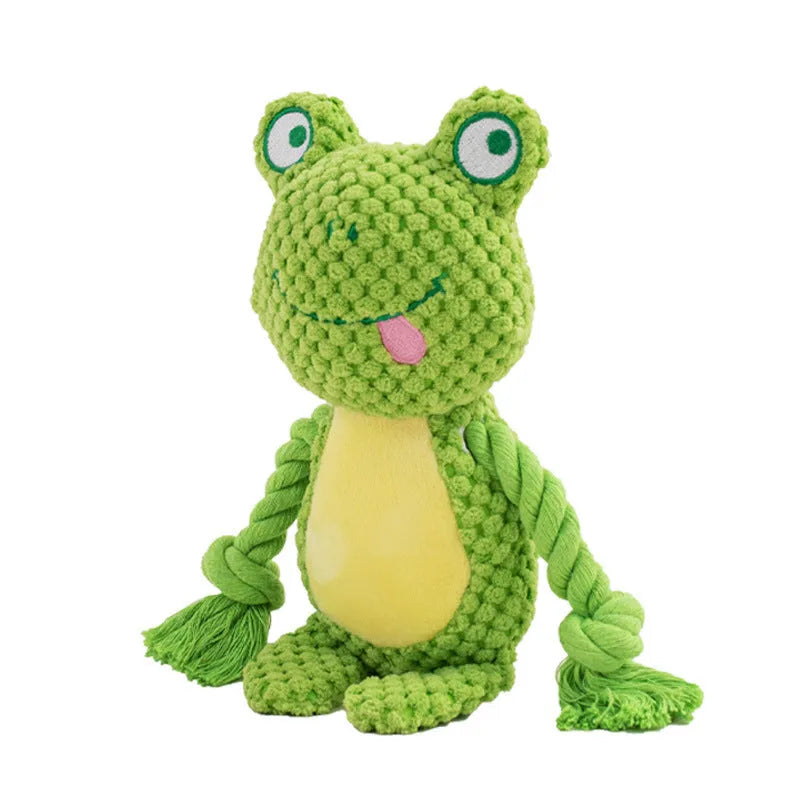 Plush and cotton rope interactive tug of war dog toy in hippo design
