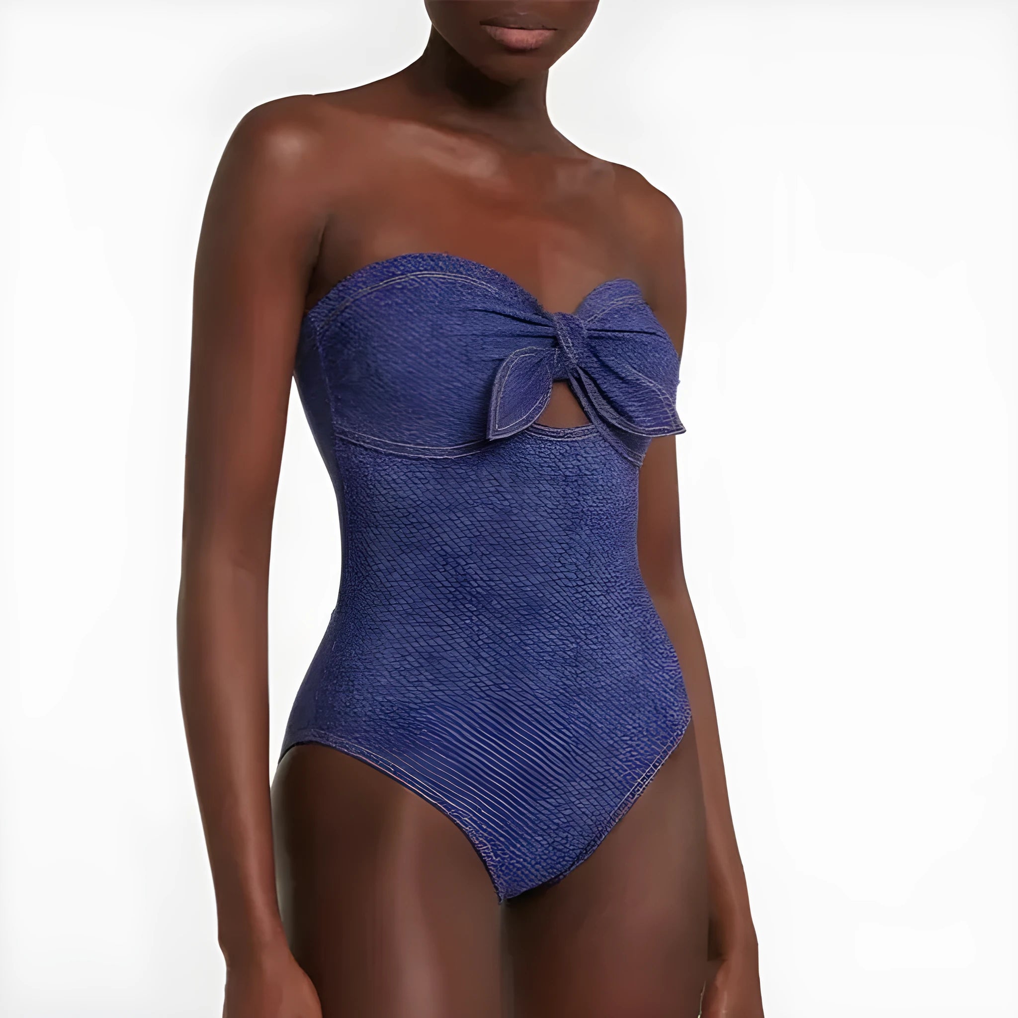 Women's denim colour vintage one-piece swimsuit with separate skirt for beach holidays