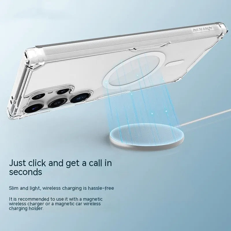 White natural TPU magnetic back cover phone case for Samsung S24, S24 Plus, and S24 Ultra