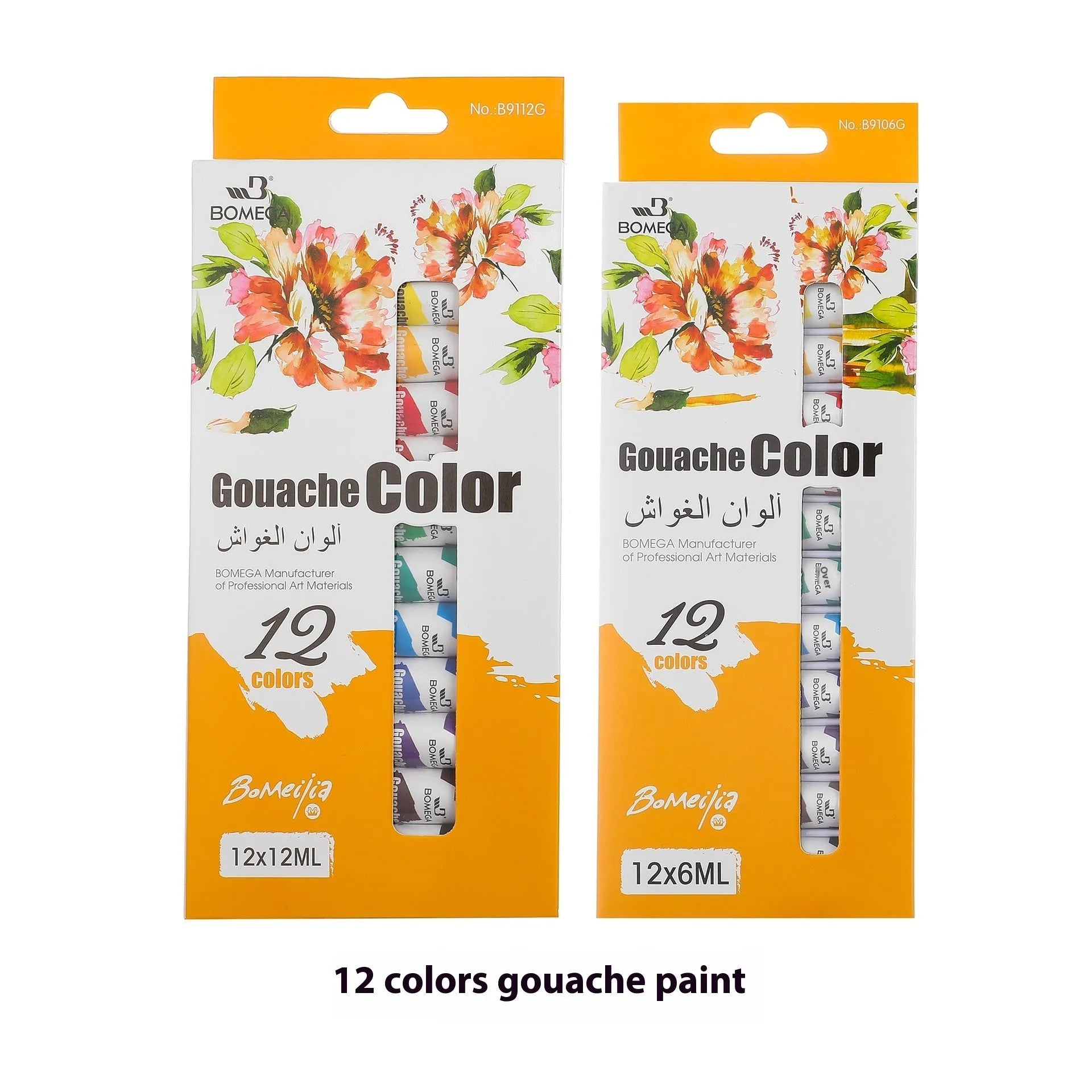 Set of twelve artist pigment tubes in a strip with a white paper mixing palette.
