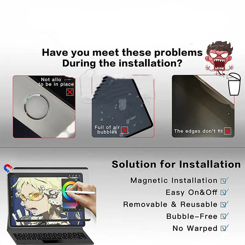 Flat frosted magnetic PET screen film for iPad with matte finish and anti-reflective coating