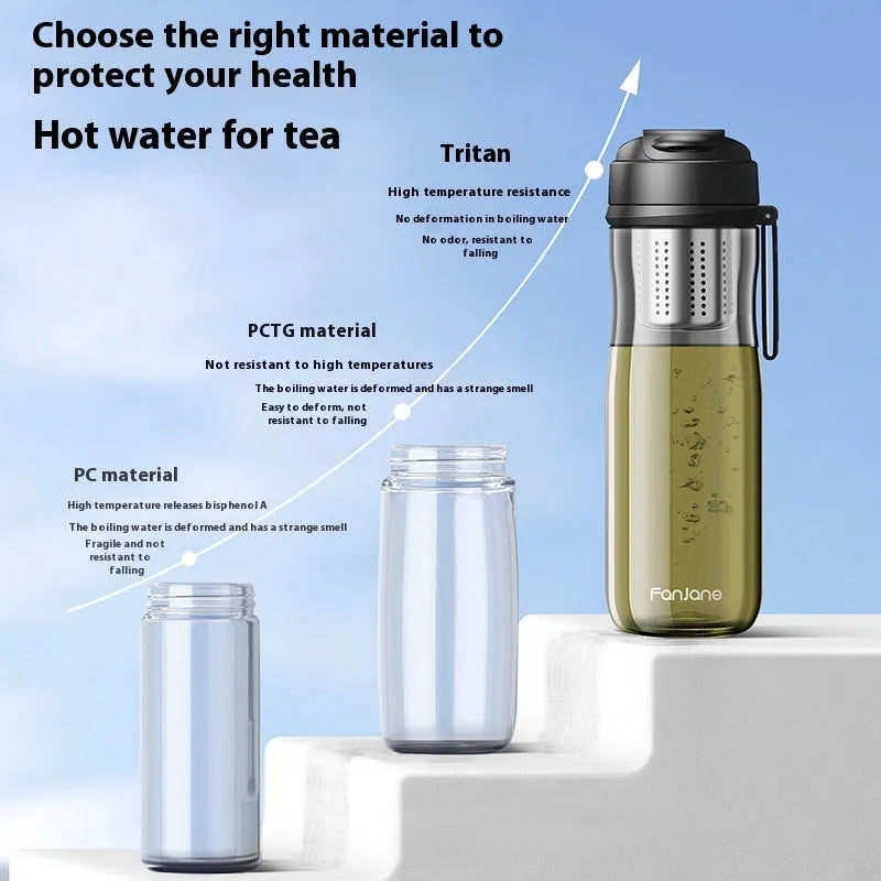 Magnetic bubble tea cup in black Tritan material with insulated leather ring on table