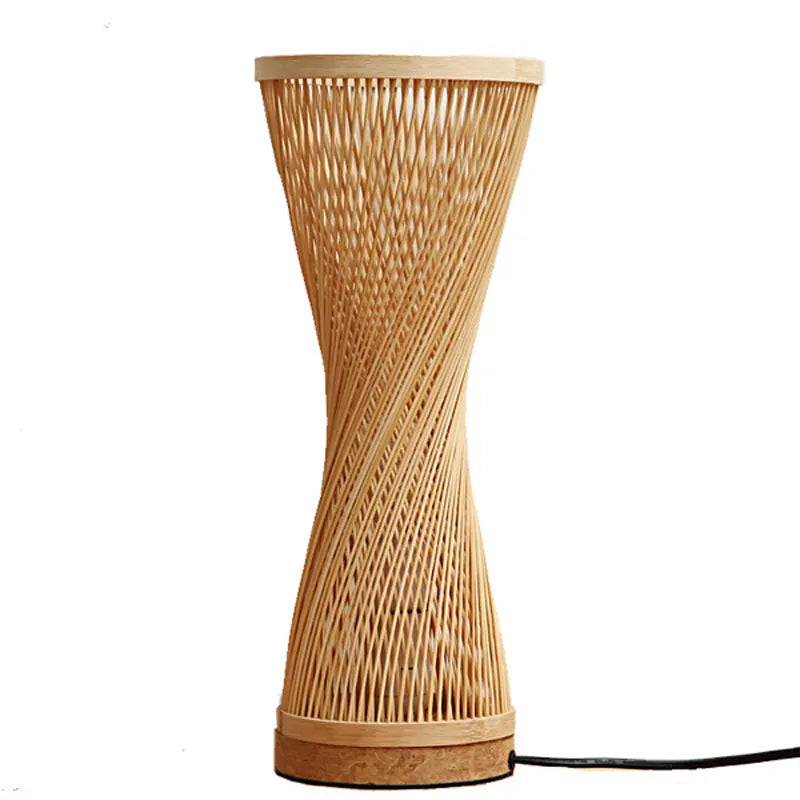 Creative Japanese bamboo bedside lamp hand-woven shade diameter 17cm height 40cm