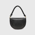 Medium PU saddle bag with magnetic clasp in black oval shape 16x24x8.5cm women's handbag