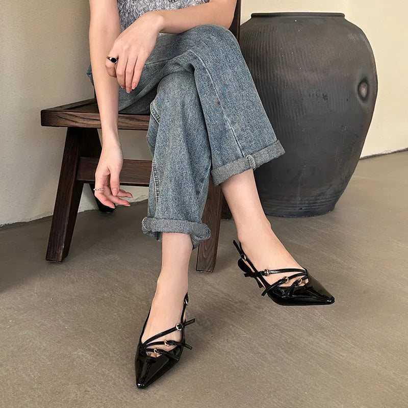 Ankle-strap stiletto sandals with square toe in satin