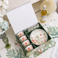 Ceramic tableware gift box set with 4 bowls, 4 spoons and 2 plates, underglaze surface, microwave available