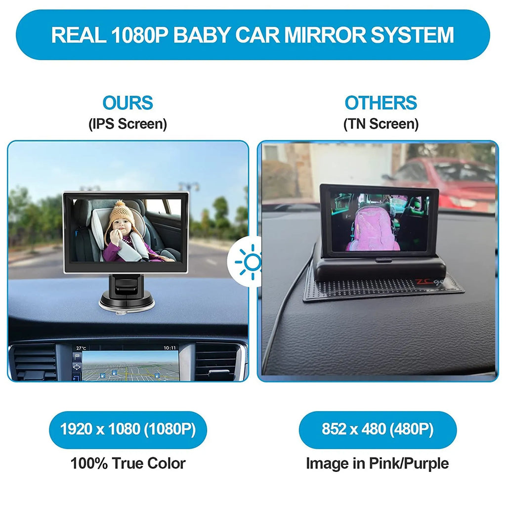 4.3-inch 1080p car baby monitor with suction cup bracket and wide-angle camera for rear seat viewing
