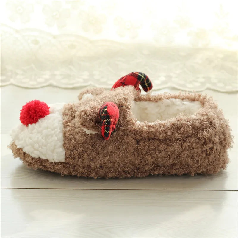 Brown suede flip-flop slippers for women with elk design, anti-slip TPR sole, sizes 35-40