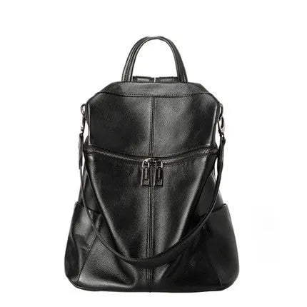 Genuine leather women's retro backpack with waterproof function and organised internal compartments