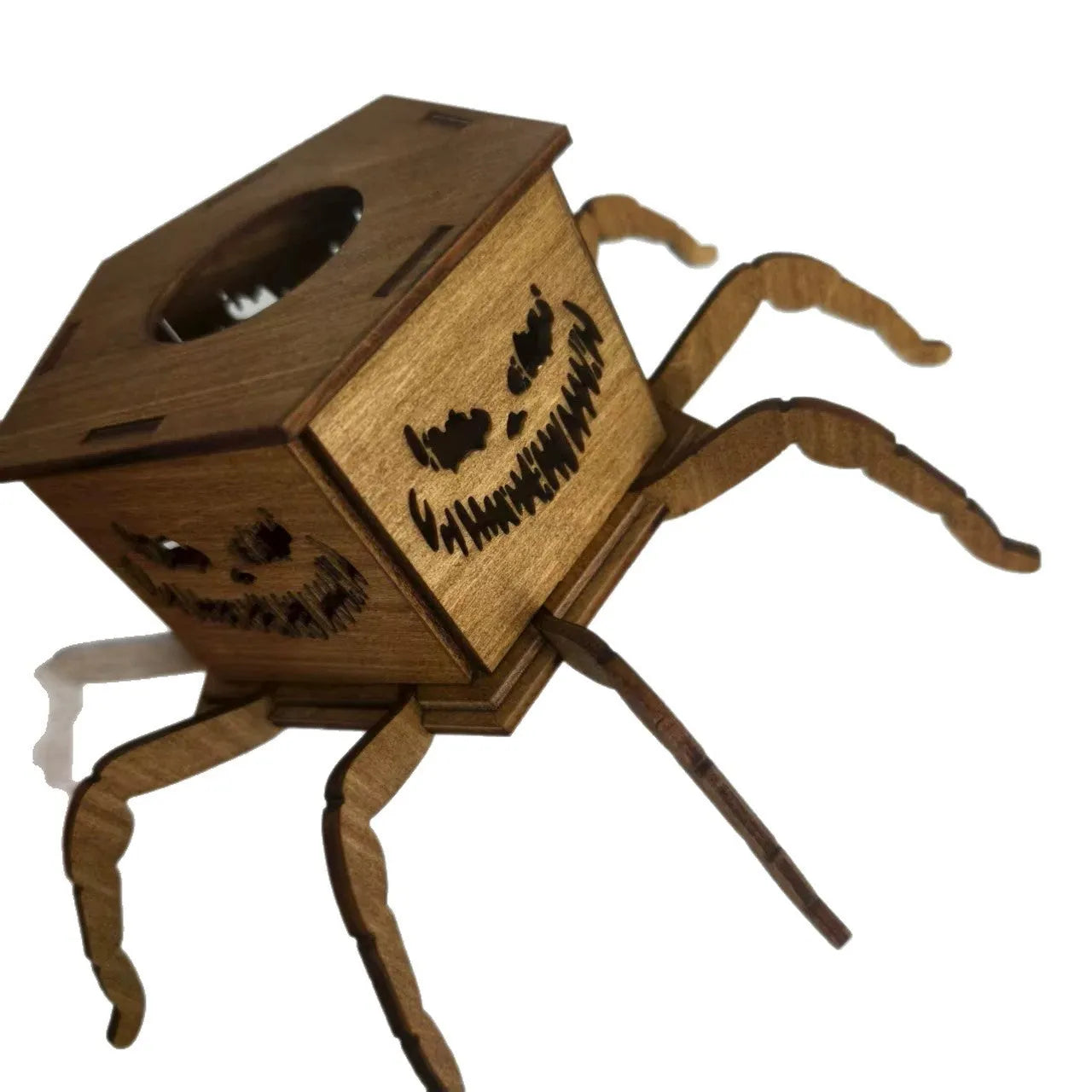 Wooden ghost Halloween spider lantern candlestick decoration measuring 21cm tall