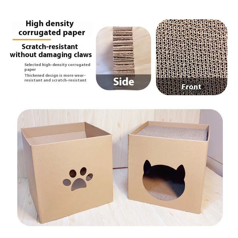 30cm vertical corrugated paper cat scratch board with box house in pet milk carton colour