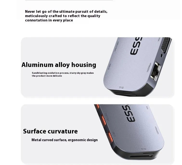 11-in-1 USB-C expansion hub with multiple ports and a 20cm attached cable.
