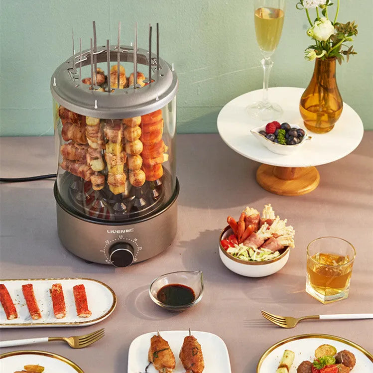 Household electric barbecue oven with automatic rotation, 210mm diameter, 1100W power, three colour options