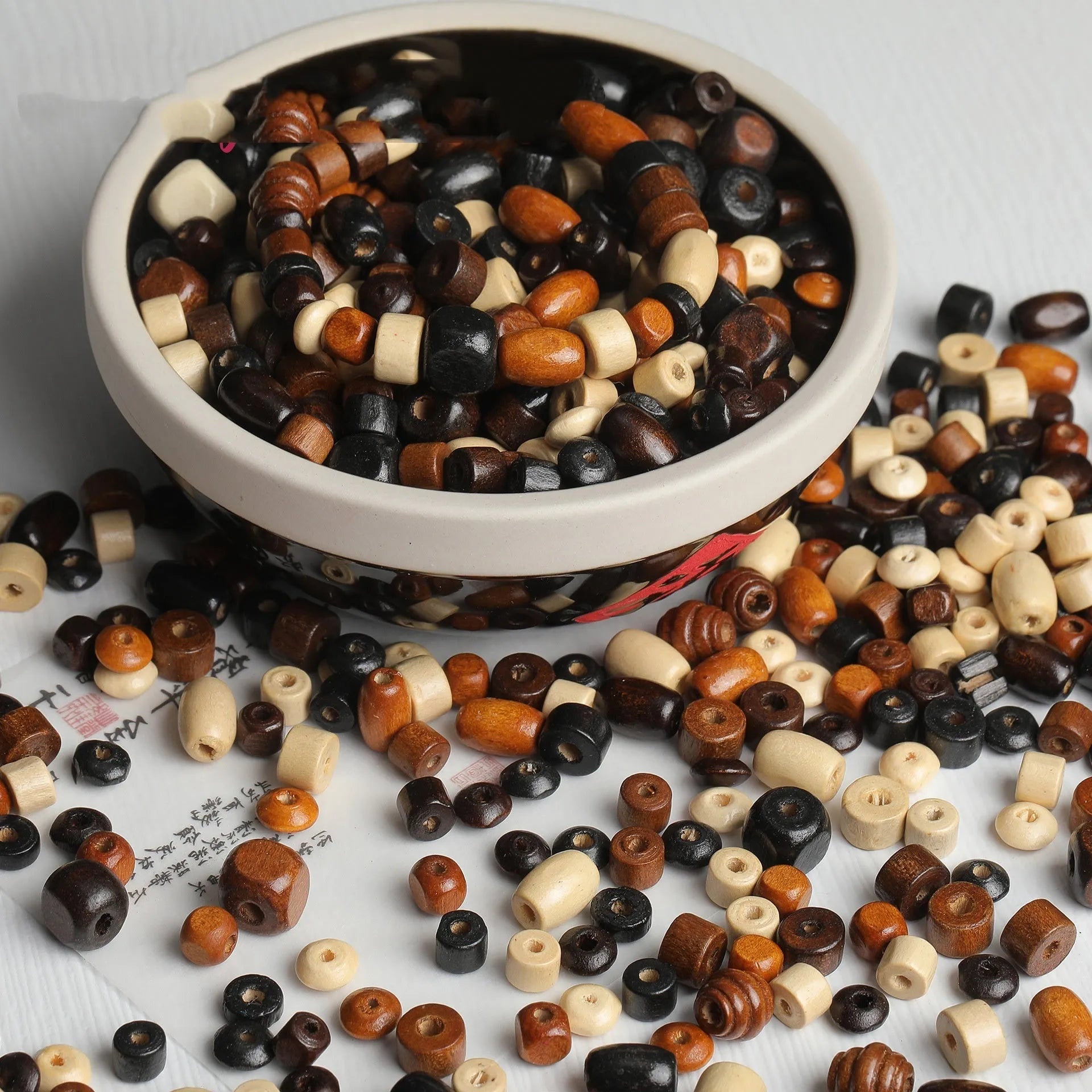 Mixed assortment of vintage solid wood scattered beads for DIY necklace making