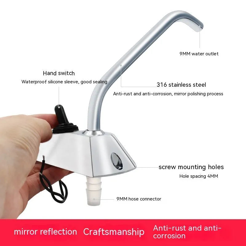 Electronic control RV faucet with 316 stainless steel construction and rotating design