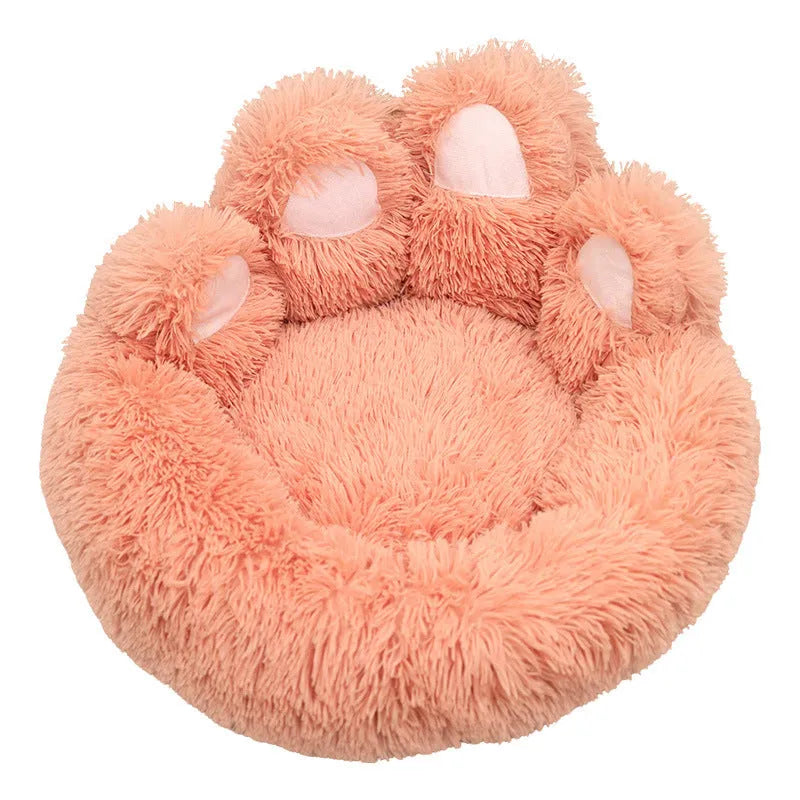 Plush thickened round pet bed in gray with soft cloth surface for dogs and cats, 50cm diameter