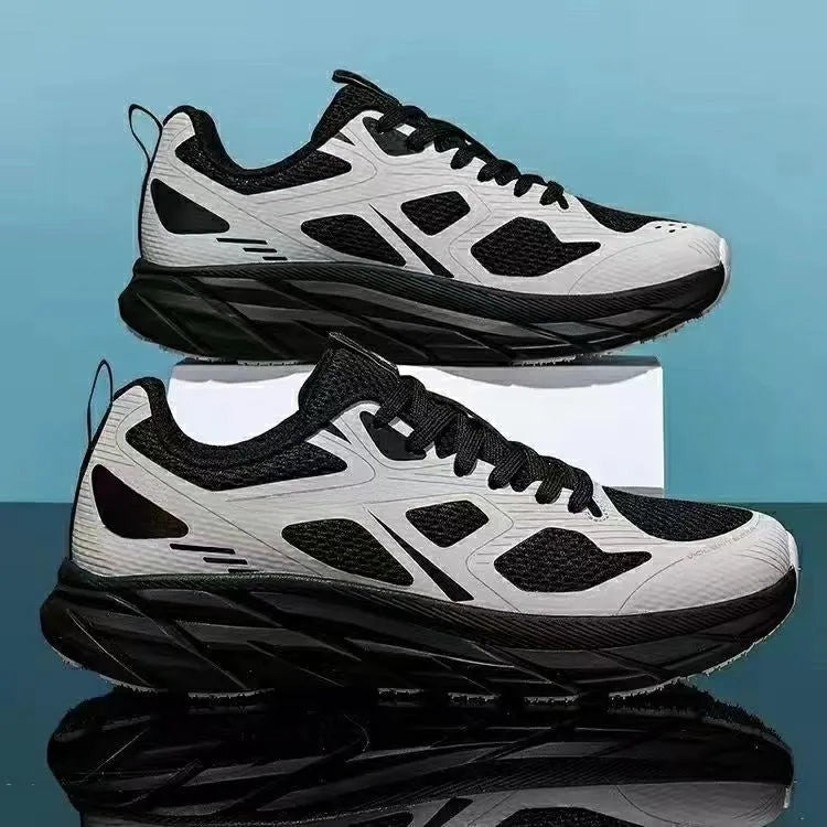 Pair of colourful mesh running shoes with round toe and plastic sole, shown in available colours.