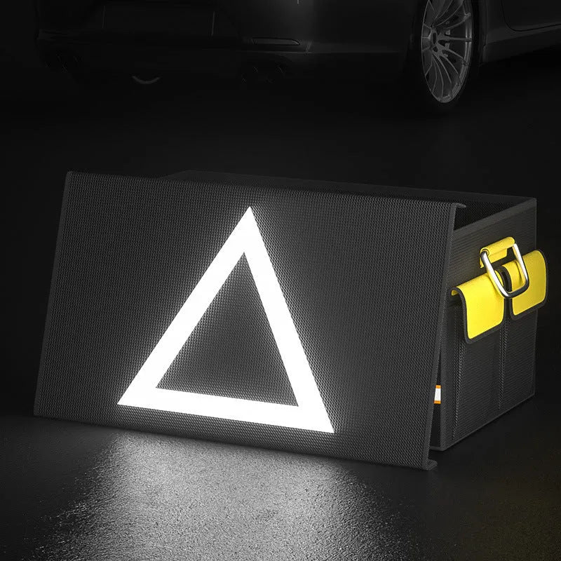 Black and yellow foldable car storage bag with handle in three size options