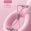 Yoga four piece set showing leg beauty device, yoga ring, pedal tensioner, and figure eight tension rope for fitness.