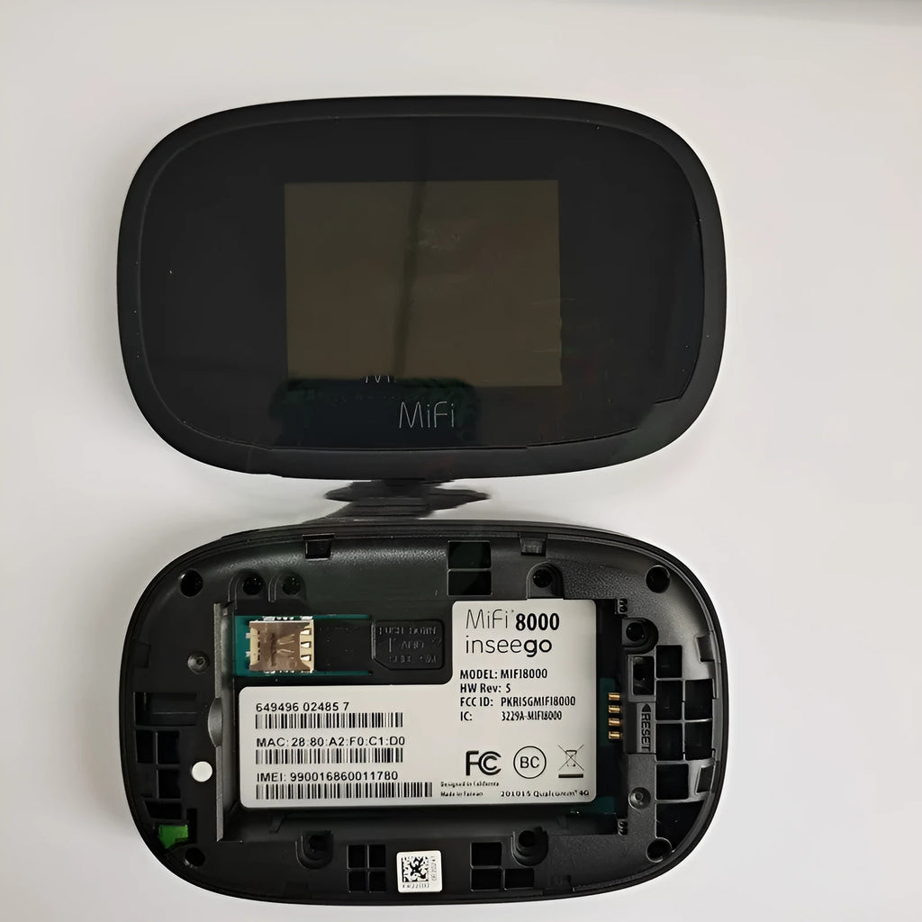 Black 4G portable WiFi router, model mifi8000, 10 × 20 × 3 cm, battery included