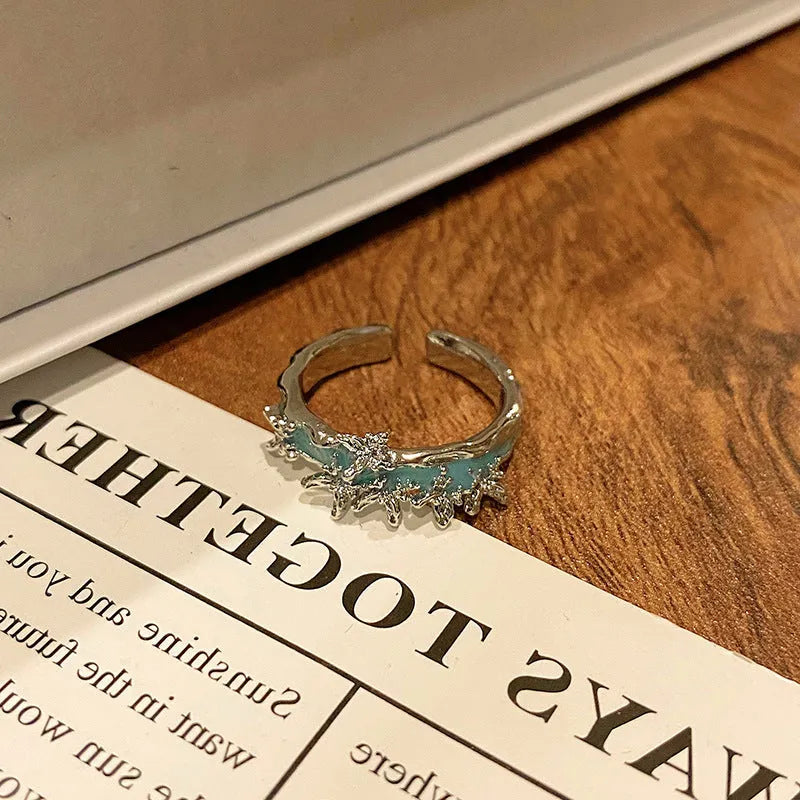 Copper women's ring with Chinese butterfly design and oil-drip finish in simple jewellery style