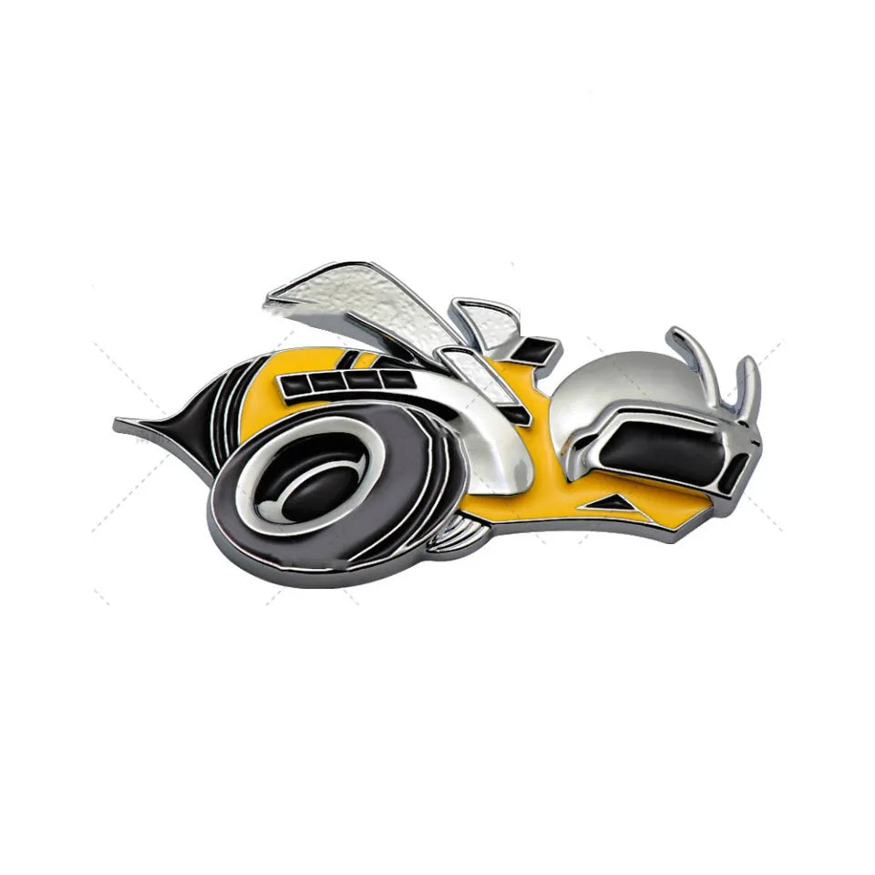 Big Bee zinc alloy car bumper sticker pair in large 11.2 by 6.2 cm size on a vehicle.