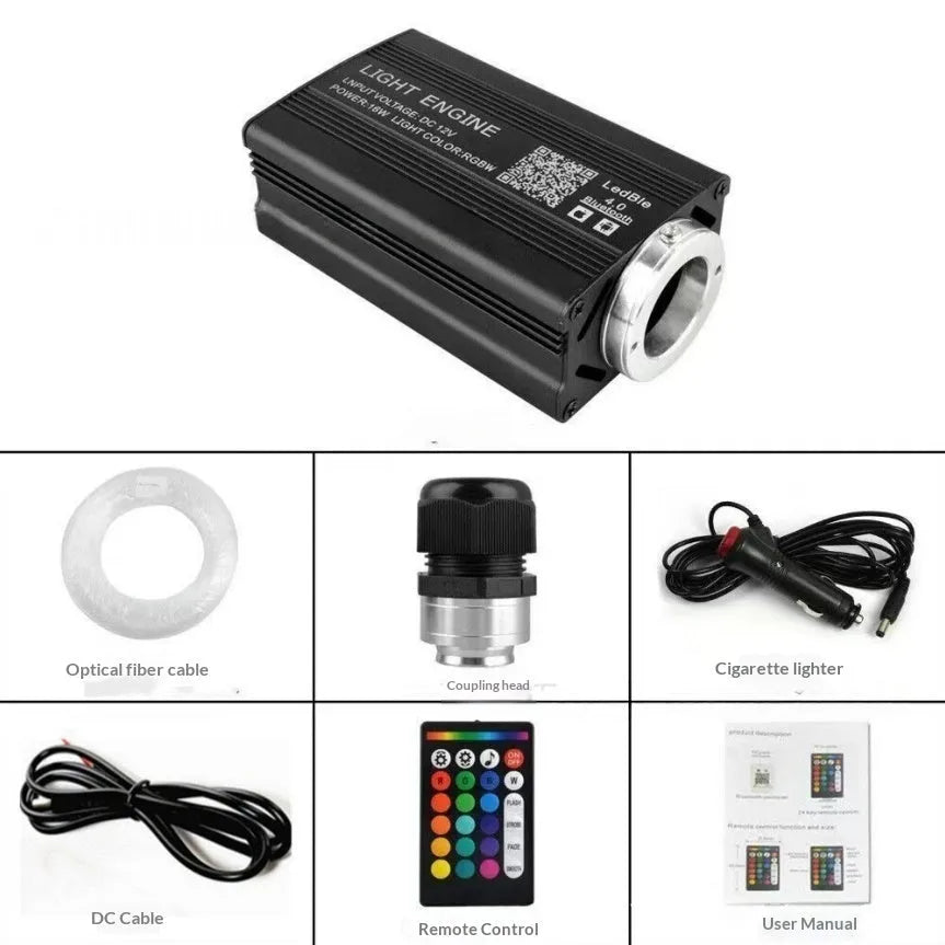 Car LED light source machine with fibre optic cable set remote control and cigarette lighter plug universal 12V