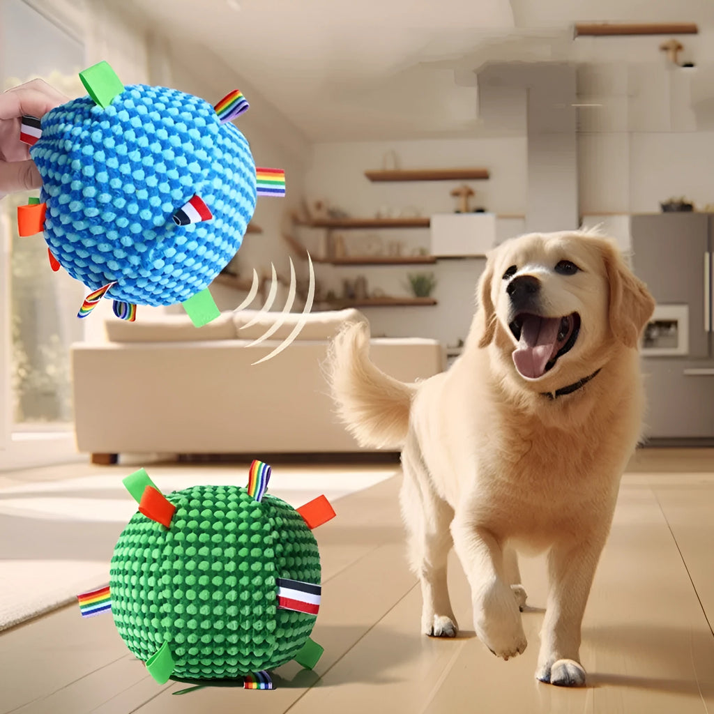 Blue and yellow durable dog chew ball with pineapple lattice texture, approximately 17cm in diameter.
