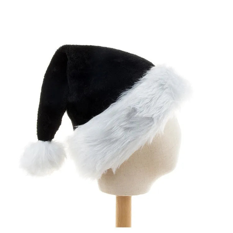 Plus-sized black plush Christmas hat with European classical styling for festive seasonal wear