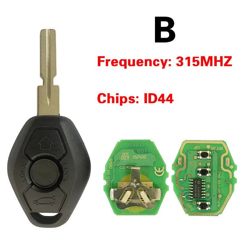 BMW EWS 3 button remote replacement key with ID44 chip and HU58 blade