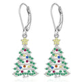 White gold coloured Christmas tree earrings for women with star accents on copper pendant