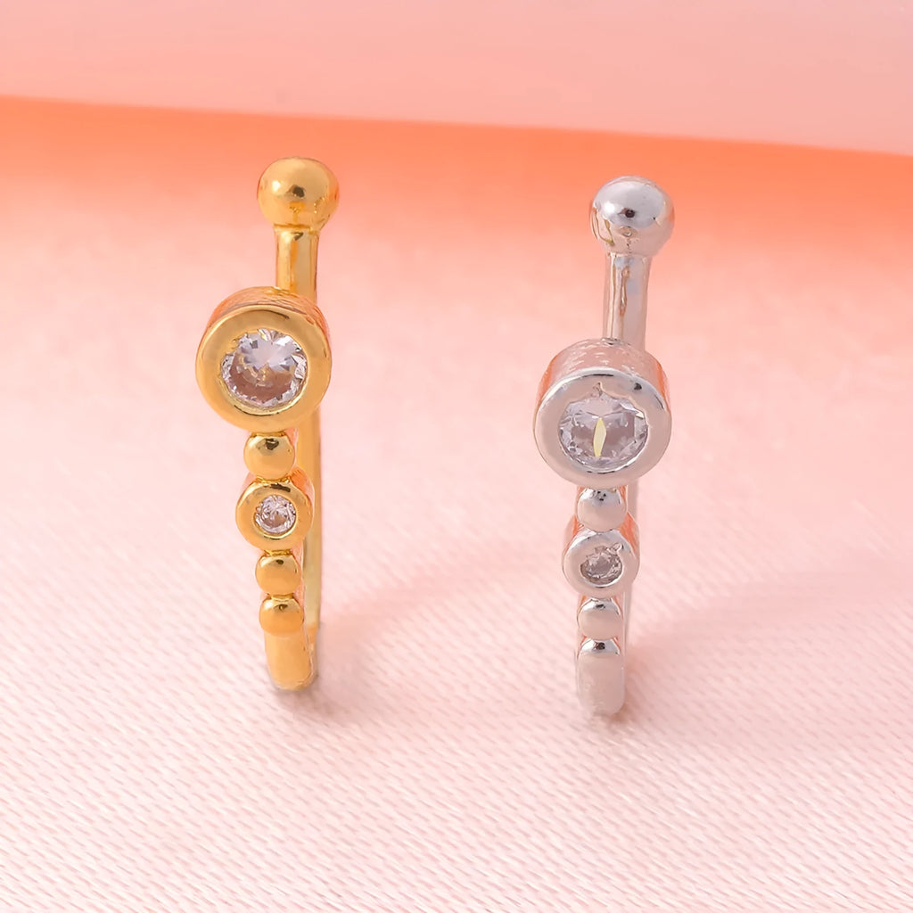 Copper U-shaped nose ring with micro inlay zircon in white K or KC gold electroplated finish