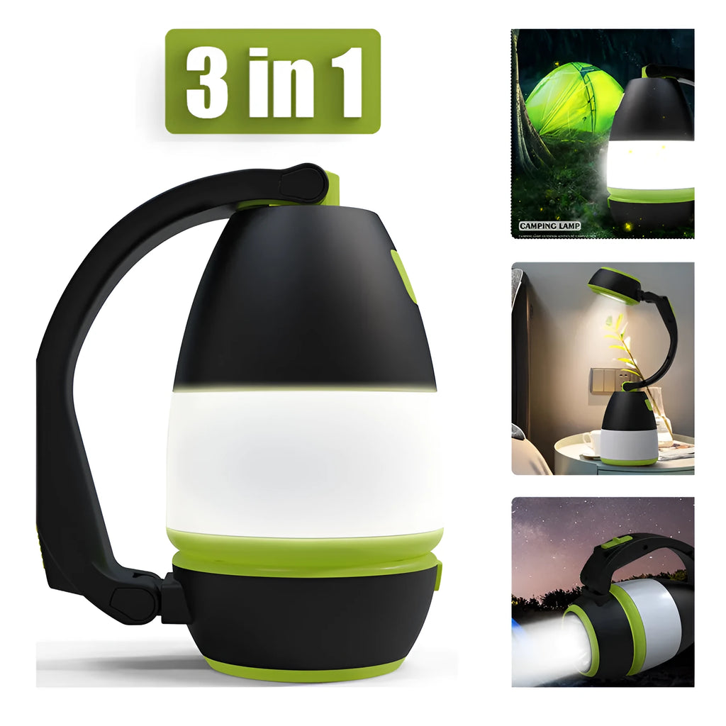 Black green 3-in-1 multifunctional LED lamp with foldable design and USB charging port