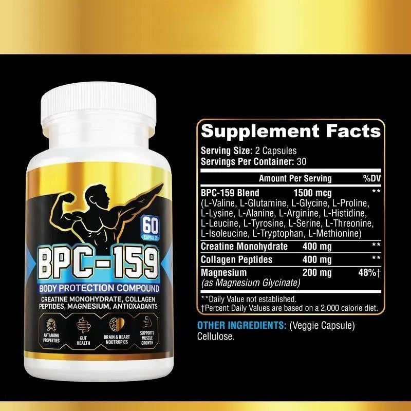 Bottle of body energy dietary supplement capsules for nutritional support