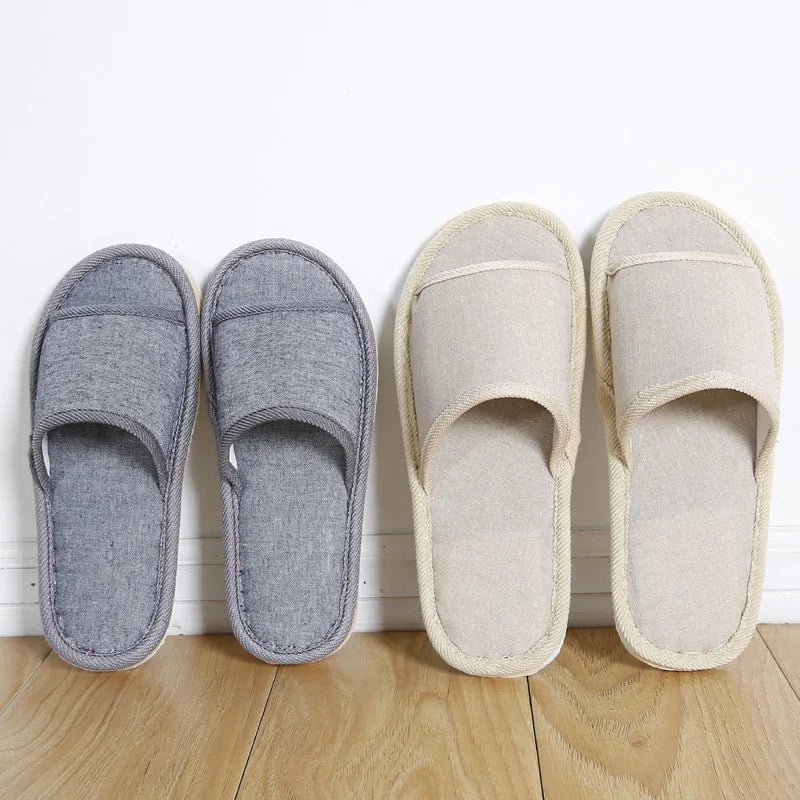 Couples indoor slippers solid colour anti-slip EVA sole open toe cloth cover beige