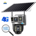 V380 white outdoor 4G security camera with solar panel on a wall mount