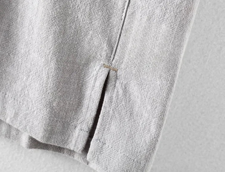 Men's cotton linen loose shirt in solid colour options including light grey and navy blue