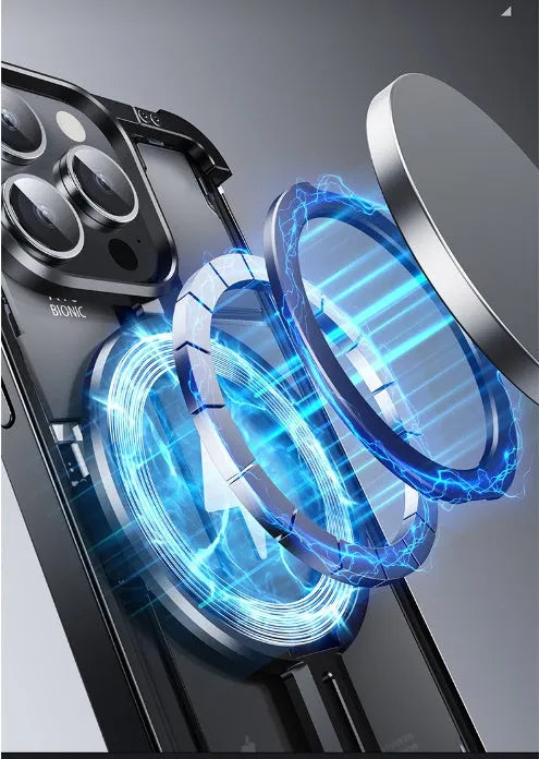 Metal airbag anti-fall phone case with aluminium holder for Apple iPhone 12 Pro to 15 Pro Max in black, blue, purple
